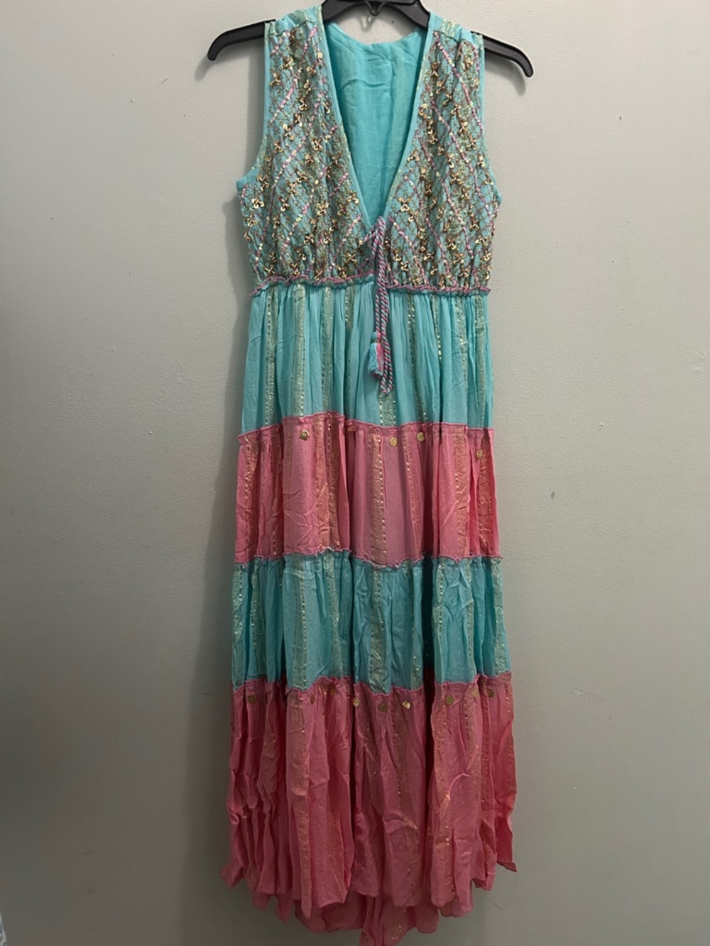 Boho Hand Embroidered Tiered Maxi Dress in Magenta - Picture 4 of 8